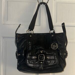 Michael Kors Black Leather Shoulder Bag with Silver Hardware